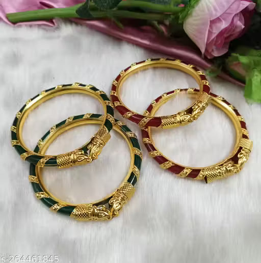 maroon and green 2 pic fancy bangles combo pack