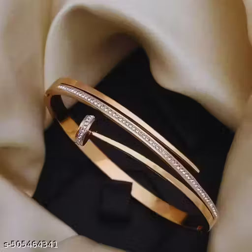 18K Gold Plated with American diamond , Durable ,Anti-Allergenic, Tarnish-Resistant Italian Nail Bracelet