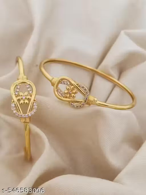 PODCAST Elegant Gold-Plated Floral Designer Bangles for Women & Girls – Sparkling CZ Stone Studded Traditional Kada ( pack of 2)