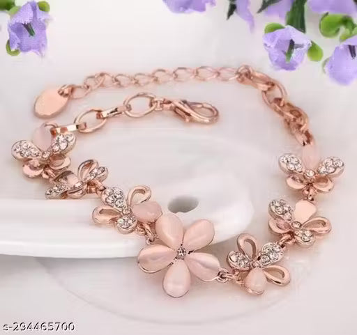 Beautiful Rose Gold Plated Shiny Crystal Charm Bracelet for Girls
